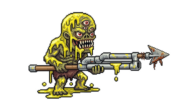 Grotesque Mutant Creature Holding a Harpoon Gun.