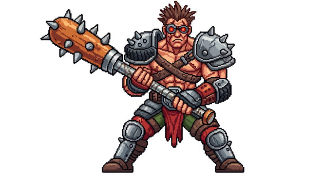 Muscular Warrior Character with Spiked Club.