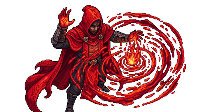 Mysterious Hooded Mage Conjuring Fiery Magic.