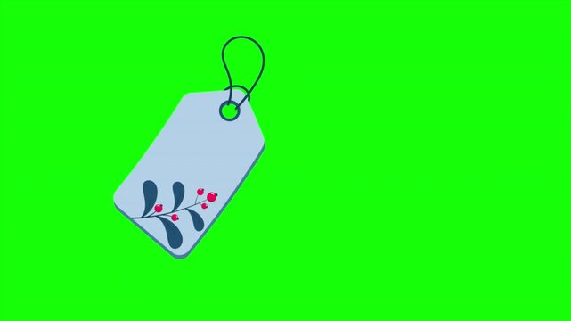 Gift winter tag animation. Gift tag with plant and floral. Sale promotion and gift card. 4K animation