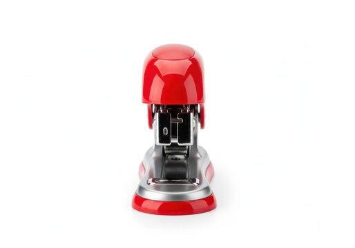 Red heavy duty stapler with metallic base and open mechanism