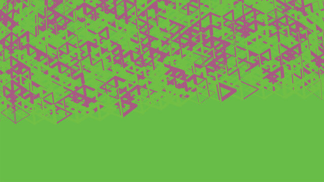 Abstract lime green background with purple geometric pattern and copy space. Minimalist layout with triangular and rectangular outlines for modern graphic design and creative banners.