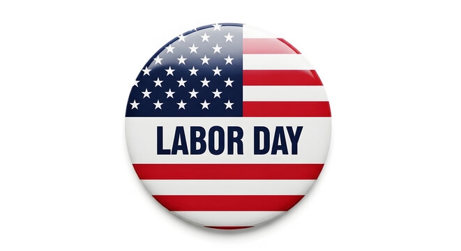 Round American flag badge with Labor Day text on white background holiday