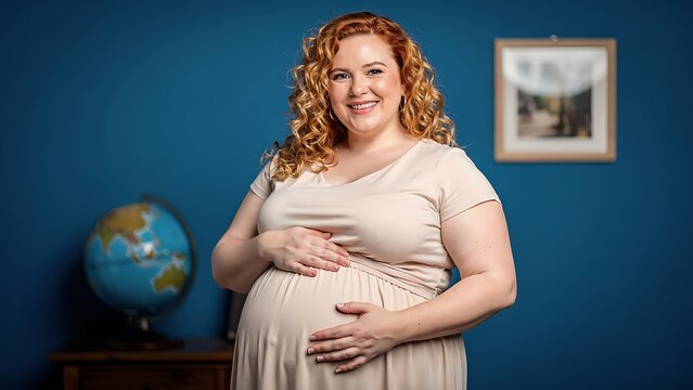 Happy big ass mom smiling and holding her pregnant belly