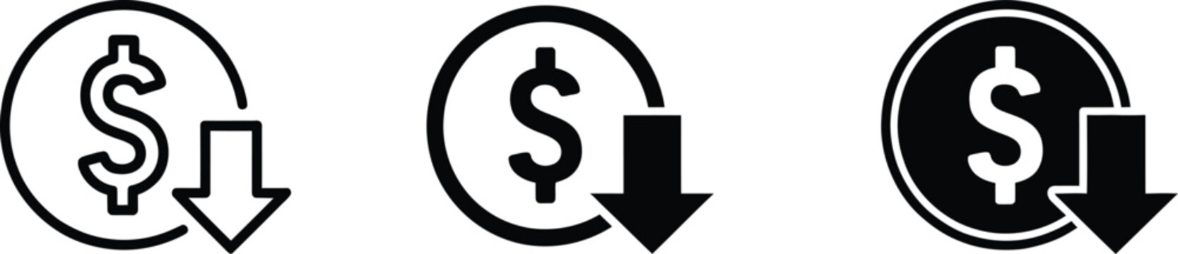 Cost, reduce icon vector, financial efficiency and price reduction symbol for business management and website design.
