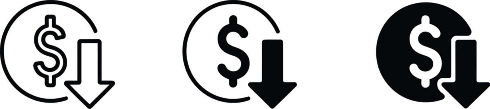 Cost, reduce icon vector, savings and expense reduction sign for financial planning business strategy and digital interfaces.