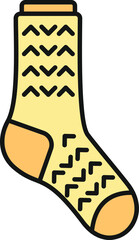 Fototapeta premium Simple yellow sock with orange heel and toe, featuring a black chevron pattern