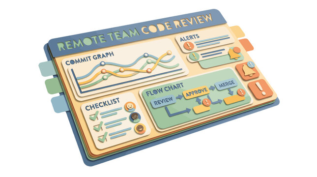 Layered paper cut dashboard for remote team code review