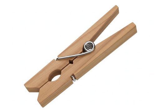 Wooden clothespin with coiled metal spring