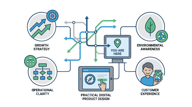 Vector infographic of digital product design and strategy