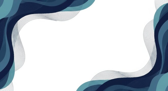 Abstract background with blue wavy shapes and thin lines isolated on white