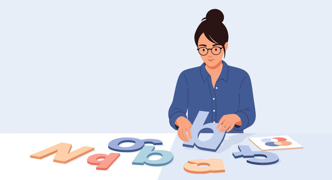 Professional Designer Organizing Typography Elements for Creative Layout Projects