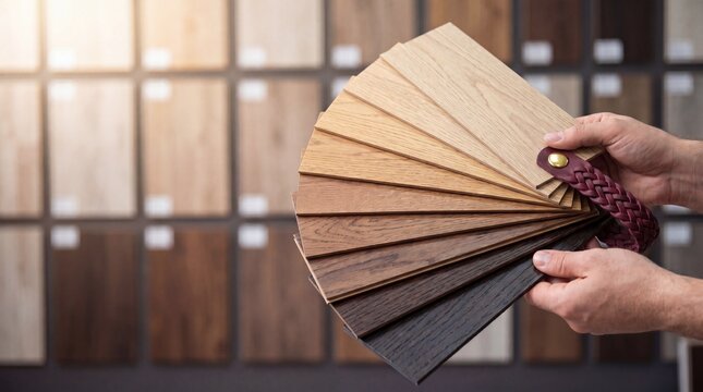 Hand holding a fan of laminate samples