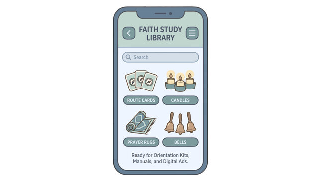 Cartoon smartphone interface for a faith study library app