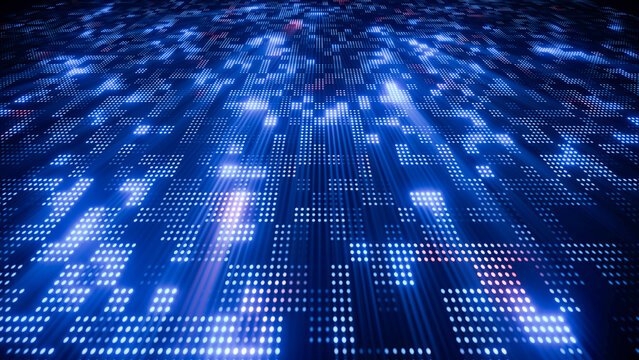 Blue digital blocks forming abstract data matrix background.