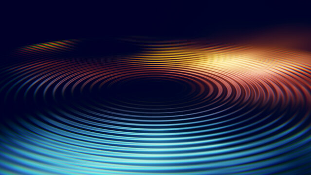 Abstract ripple rings with colorful wave reflection background.