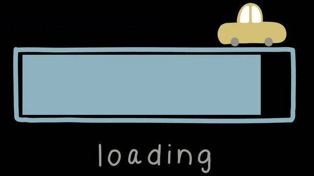 Animated video car toy loading counter bar game process progress computer, banner overlay transparent prores 4444 4K