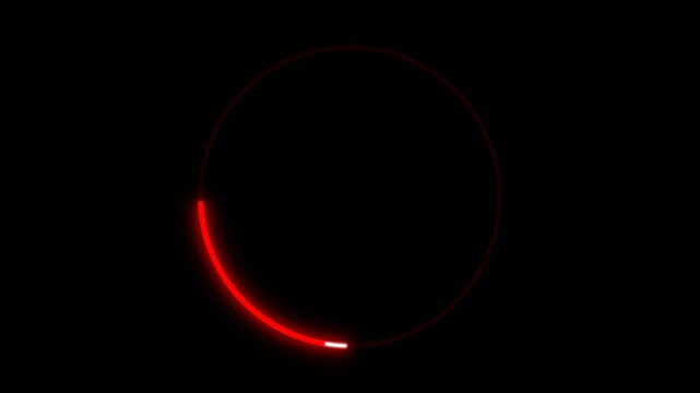 Glowing Red Neon Circular Loading Progress Bar Animation Isolated on Solid Black Background