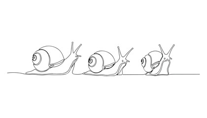 Continuous Simple black line art drawing set of snail in a minimalist style on a white background. © shoshi