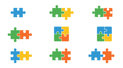 Naklejka premium Colorful puzzle piece icon set isolated on white background