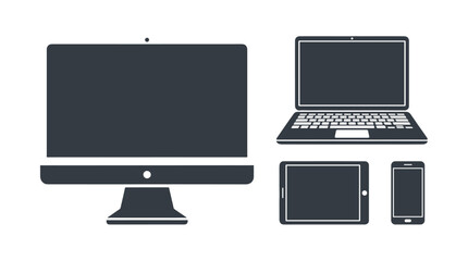 Fototapeta premium Flat set of desktop computer laptop tablet and smartphone