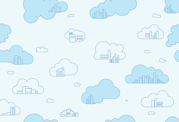 Obraz premium Seamless Pattern of Clouds with Cityscapes.