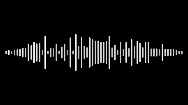 Vibrant white audio soundwave pattern on black, illustrating dynamic digital music equalizer frequencies