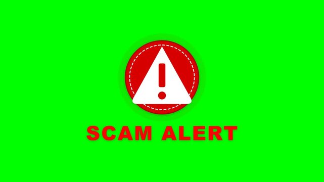 Cyber Security Scam Alert Sign with Warning Exclamation Mark on Green Screen Background