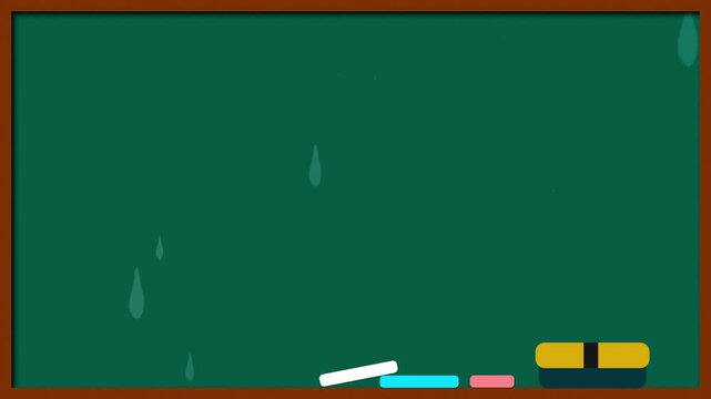 学校の教室の黒板　雨が降る　　梅雨の時期