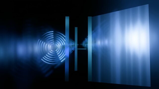 Quantum Physics Double Slit Experiment Concept with Abstract Light Interference Pattern