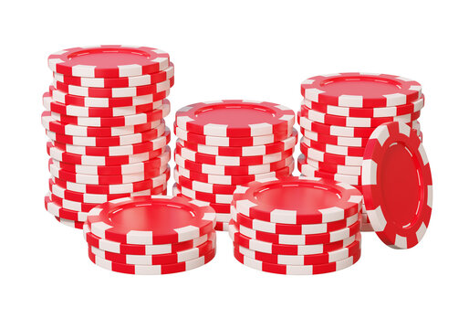 Red white poker chips stack isolated on transparent background. lucky risk online entertainment wealth coind currency concept. 3d render element