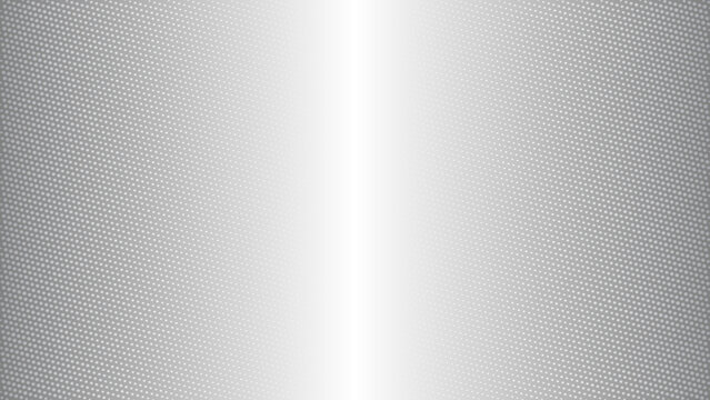 A halftone dot pattern covers this silver gray vector background featuring a bright central vertical gradient highlight that creates a polished metallic industrial surface effect.