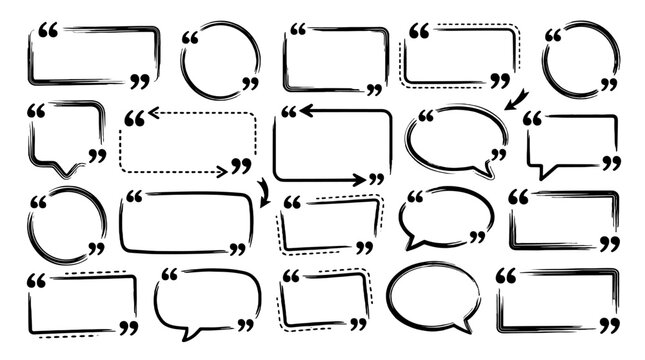 Hand drawn quote box and speech bubble frame set