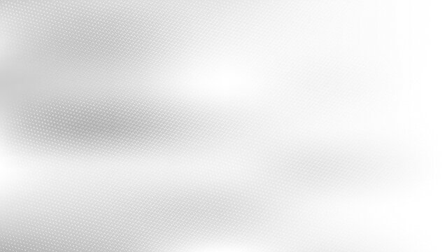 White and gray halftone dot vector background features a soft horizontal gradient and a clean industrial aesthetic. It provides a bright and professional surface for digital displays.