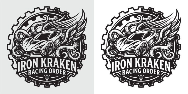 Iron Kraken Racing Order Sports Car and Tentacles Logo