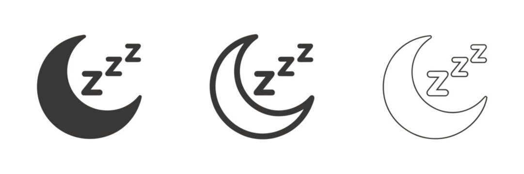 Collection of Moon and Sleep Z Icons in Solid Outline and Line Art Styles on White Background