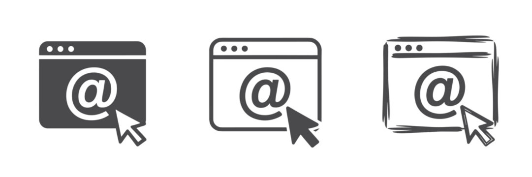 Email Icon Set With Cursor and Browser Window Variations at symbol mouse pointer