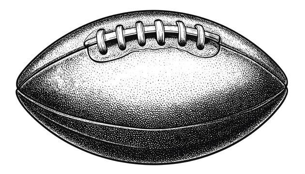 Detailed Vintage Style American Football Illustration Black and White Hand Drawn Sketch for Sports Equipment Design