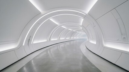 Fototapeta premium Futuristic White Tunnel Futuristic Interior