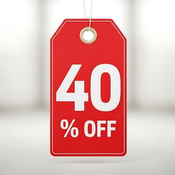 Red Sale Tag with 40 Percent Off Discount for Promotion.