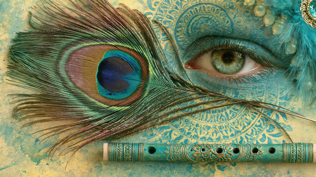 Peacock feather eye flute turquoise pattern spiritual illustration