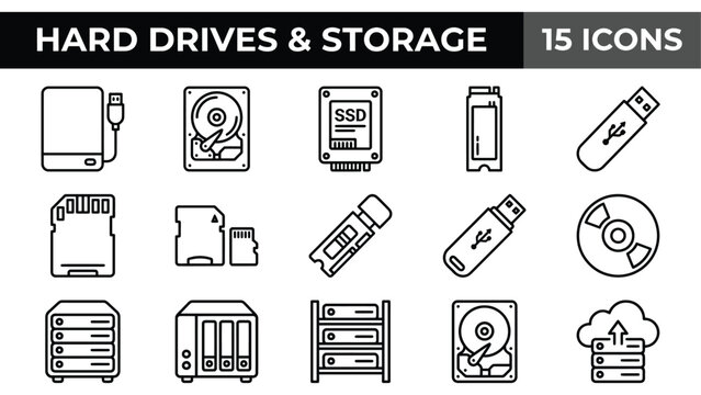 Collection of Hard Drive and Storage Device Icons