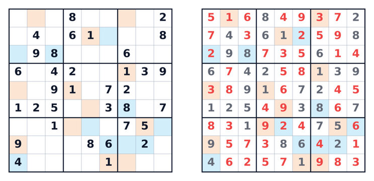 Sudoku puzzle grids with solved and unsolved sections displayed  