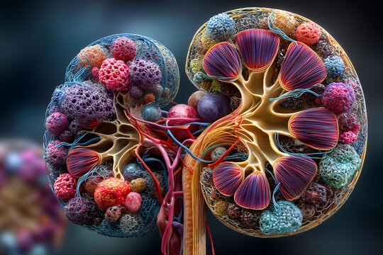 Detaillierte mikroskopische Darstellung von Filtersystem des Nierennephrons