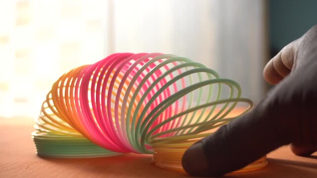 Colorful plastic rainbow magic spring toys, commonly known as slinkies, designed for fun playful movement and nostalgic entertainment.