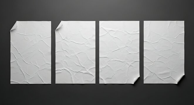 Four torn white paper sheets on a dark background