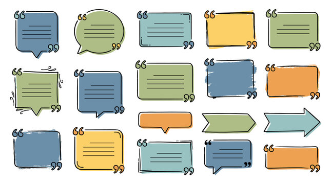 Hand drawn speech bubble and quote box template set