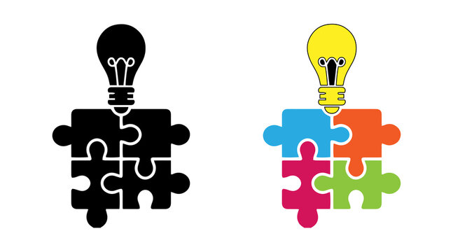 Creative Solution Icons &ndash; Puzzle Piece Light Bulb Vector Design