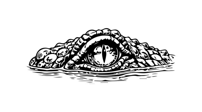 Simple hand drawn crocodile eye, swimming animal head sketch, engraved wildlife alligator reptile illustration clip art