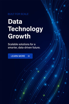 Big Data Technology Growth Poster With Blue Flowing Network Lines And AI Driven Digital Lights